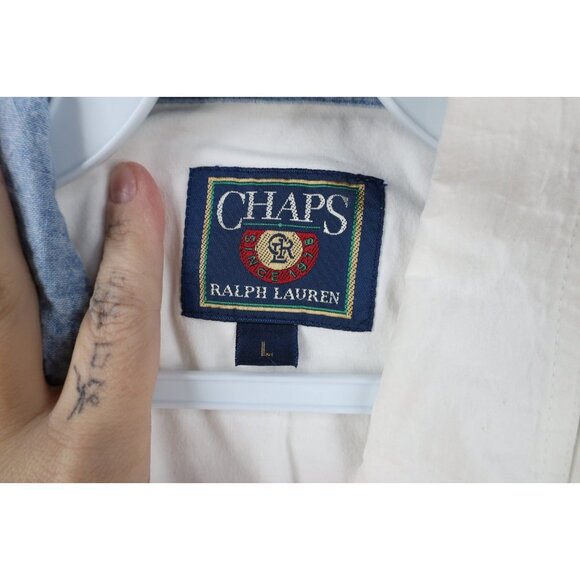 Vtg 90s Chaps Ralph Lauren Mens L Crest Short Sleeve Collared Button Down Shirt - Picture 9 of 12